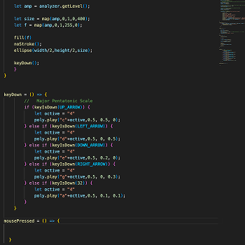 This is the code for the sketch5.js page. I played around with some values in the code but I'm unsure what impact that had.
