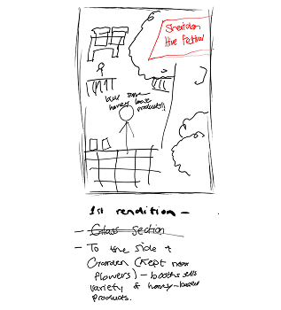 Our first concept sketch of what could be added to the beehive near the Athletics building.